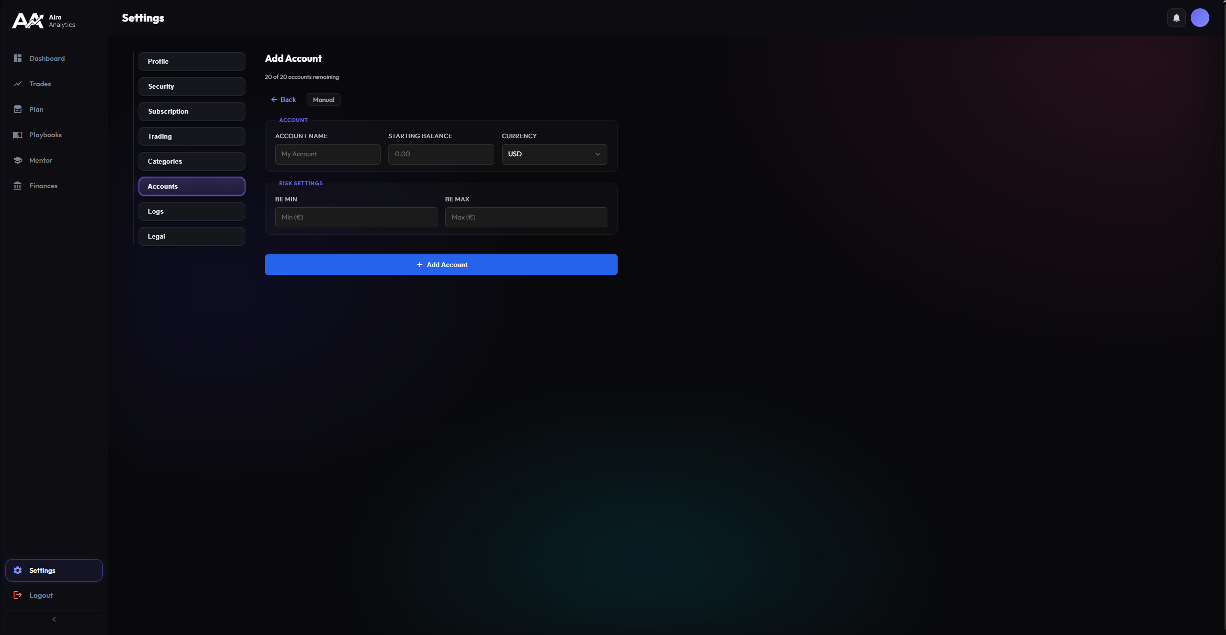 Manual Account Setup