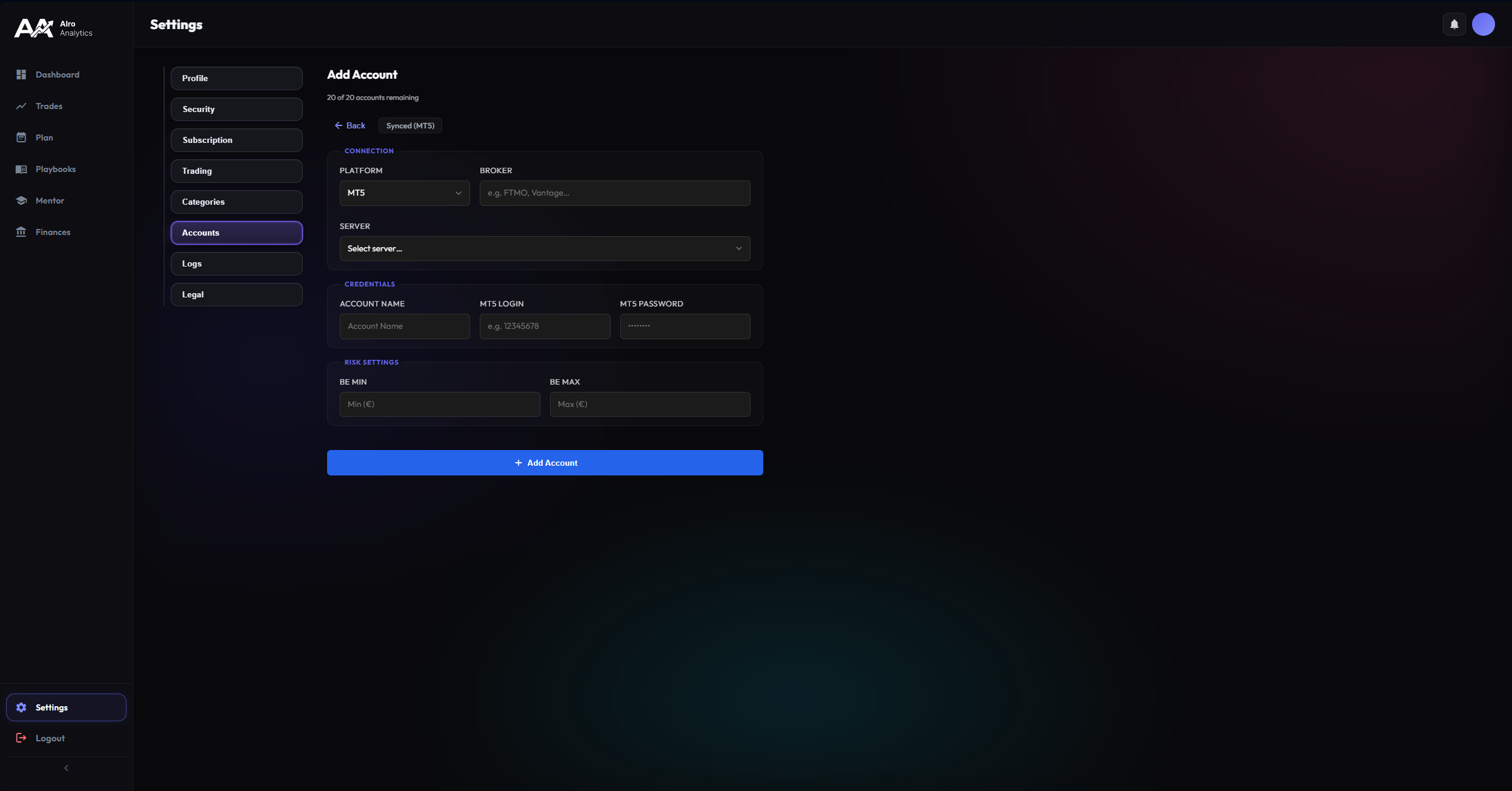 Synced Account Setup