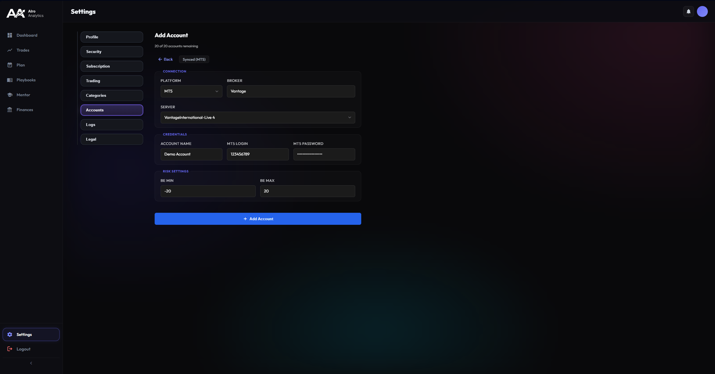 Synced Account Connection